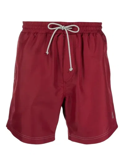 Brunello Cucinelli Logo-embroidered Swim Shorts In Red