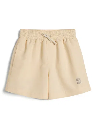 Brunello Cucinelli Kids' Logo-embroidered Swim Shorts In Neutral