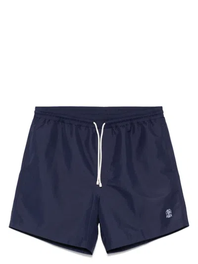 Brunello Cucinelli Logo-embroidered Swim Shorts In Navy