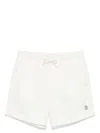 Brunello Cucinelli Straight-leg Mid-length Logo-embroidered Swim Shorts In White
