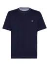Brunello Cucinelli Short-sleeved Crew Neck T-shirt With Contrasting Stitching In Blue