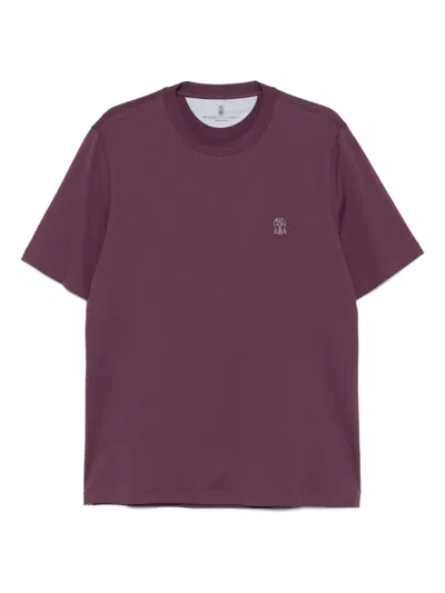 Brunello Cucinelli T-shirt Mit Logo-stickerei In Purple