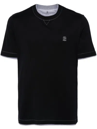 Brunello Cucinelli Slim Fit Crew-neck T-shirt In Lightweight Cotton Jersey In Blue