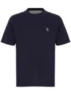 Brunello Cucinelli Cotton Jersey Crew Neck T-shirt With Logo Clothing In Blue