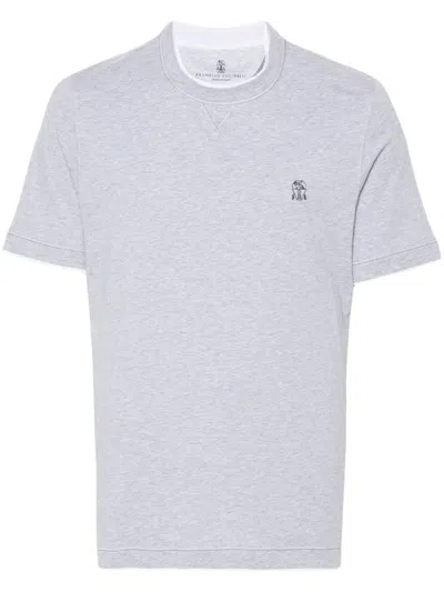 Brunello Cucinelli T-shirt Cotton Jersey Trim Contrasting In Grey