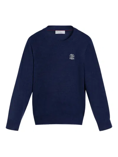 Brunello Cucinelli Logo-embroidered Top In Blue