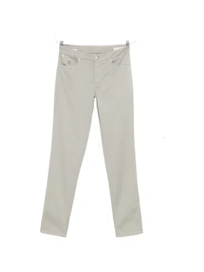 Brunello Cucinelli Logo-embroidered Trousers In Gray