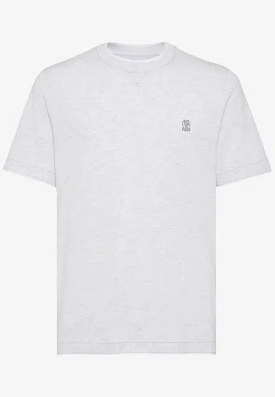 Brunello Cucinelli Logo Embroidered T-shirt In White