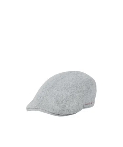 Brunello Cucinelli Logo-embroidered Wool Beret In Gray