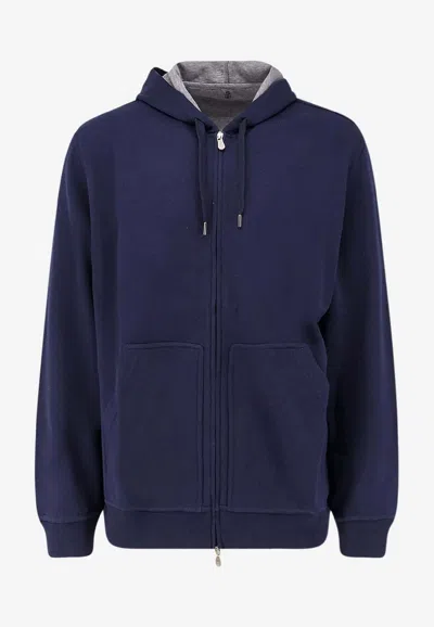 Brunello Cucinelli Logo-embroidered Zip-up Sweatshirt In Blue