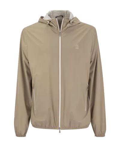 Brunello Cucinelli Logo-embroidered Zipped Hooded Windbreaker In Brown