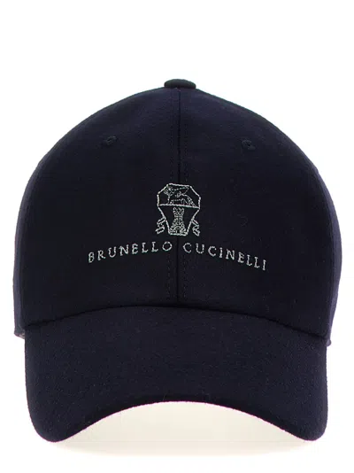 Brunello Cucinelli Logo Embroidery Cap In Blue