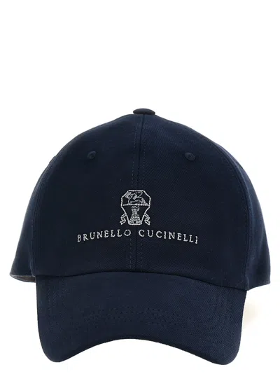 Brunello Cucinelli Logo Embroidery Cap In Blue