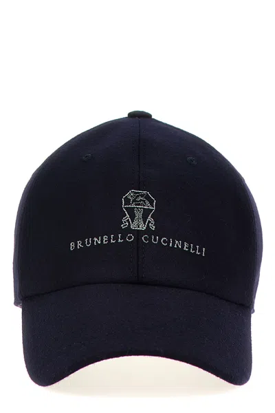 Brunello Cucinelli Logo Embroidery Cap In Blue