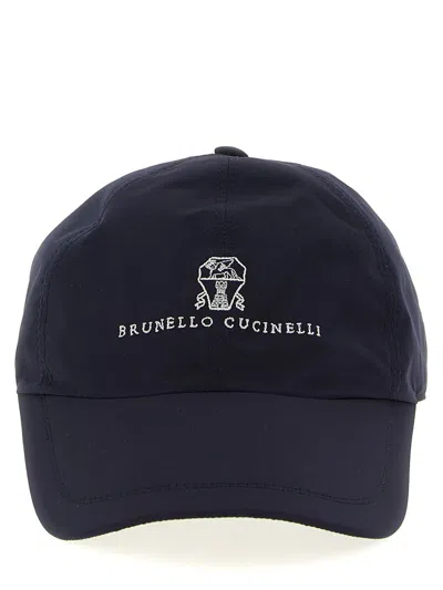 Brunello Cucinelli Logo Embroidery Cap In Blue