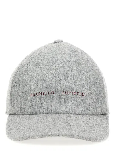 Brunello Cucinelli Logo Embroidery Cap In Grey