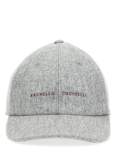 Brunello Cucinelli Logo Embroidery Cap In Gray
