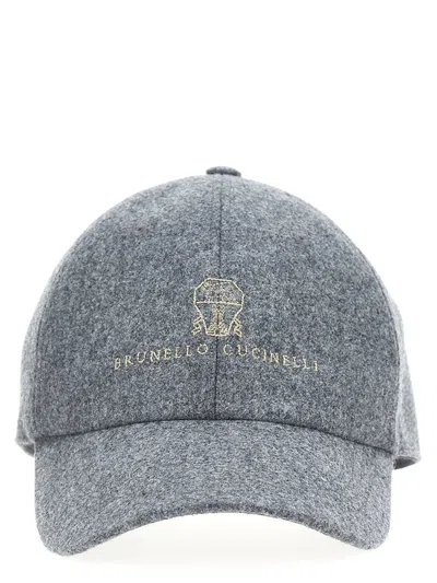 Brunello Cucinelli Logo Embroidery Cap In Gray