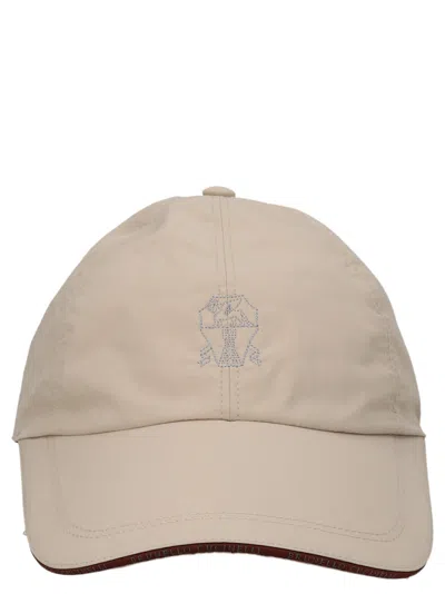 Brunello Cucinelli Logo Embroidery Cap Hats In Beige