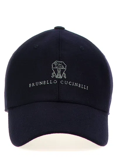 Brunello Cucinelli Logo Embroidery Cap Hats Blue