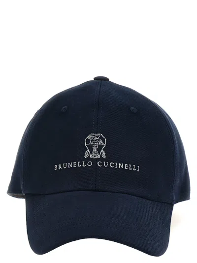 Brunello Cucinelli Logo Embroidery Cap Hats In Blue