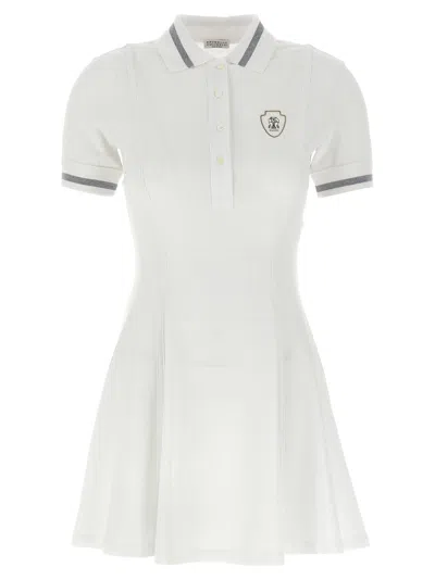 Brunello Cucinelli Logo Embroidery Dress Dresses In White