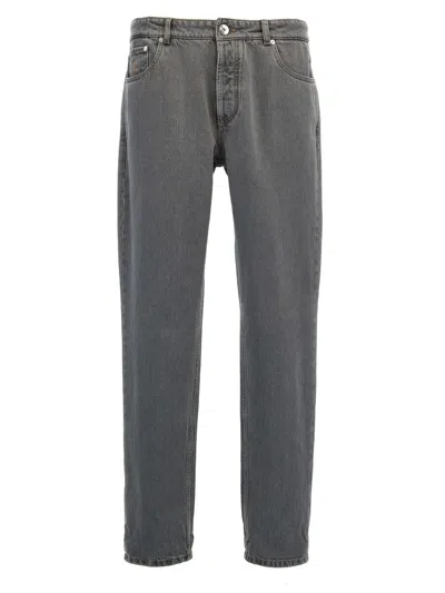 Brunello Cucinelli Men's Greyscale Denim Traditional Fit Five Pocket Jeans