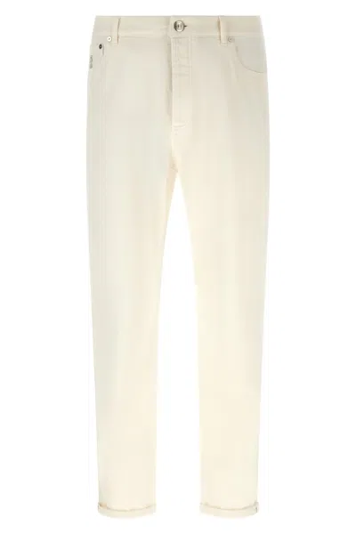Brunello Cucinelli Garment-dyed Denim Jeans In White