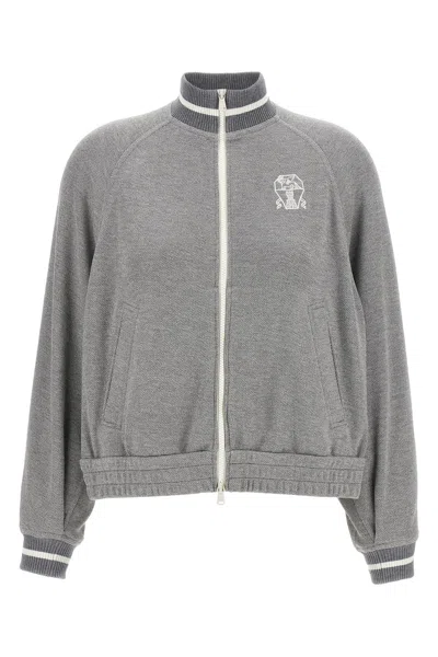 BRUNELLO CUCINELLI LOGO EMBROIDERY LAMÉ SWEATSHIRT