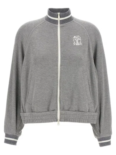 BRUNELLO CUCINELLI BRUNELLO CUCINELLI LOGO EMBROIDERY LAMÉ SWEATSHIRT