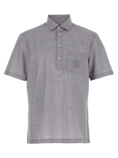 Brunello Cucinelli Virgin Wool Poplin Polo Shirt In Gray