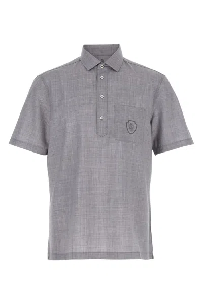 Brunello Cucinelli Logo Embroidery Polo Shirt In Gray