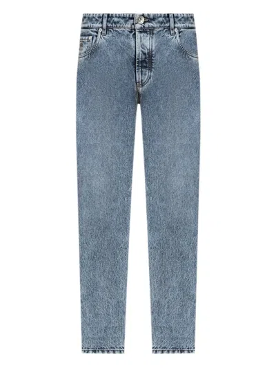 Brunello Cucinelli Logo-embroidery Straight-leg Jeans In Blue