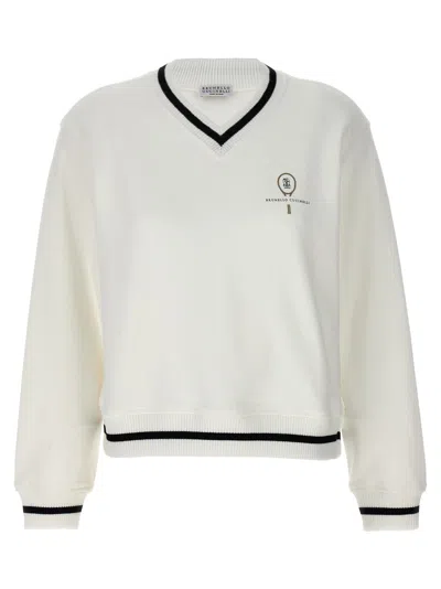 Brunello Cucinelli Logo Embroidery Sweatshirt In White/black