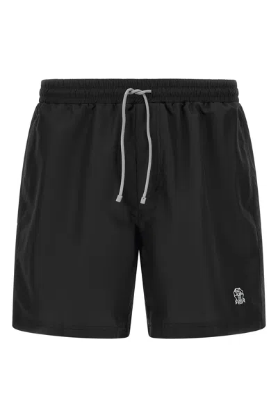 Brunello Cucinelli Swim Shorts Logo Detail Multiple Pockets In Black
