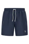 Brunello Cucinelli Straight-leg Mid-length Logo-embroidered Swim Shorts In Blue