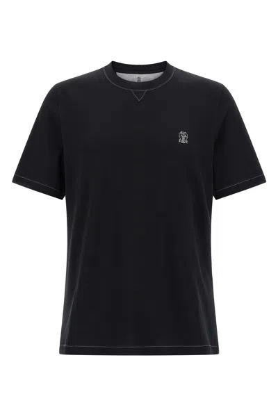 Brunello Cucinelli Logo Embroidery T-shirt In Black
