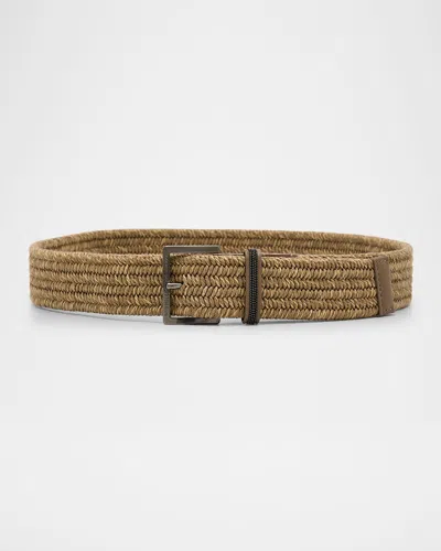 Brunello Cucinelli Logo Engraved Braided Cotton-blend Belt In Brown