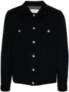 Brunello Cucinelli Wool Jacket With Structured Collar And Flap Pockets In Blue