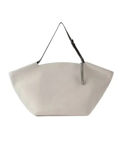Brunello Cucinelli Leather-trimmed Suede Tote In Gray