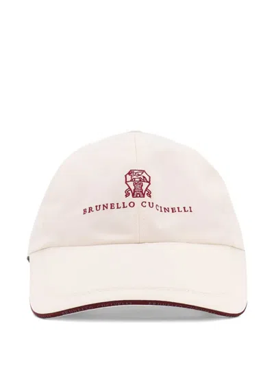Brunello Cucinelli Men Nylon Hat With Embroidered Logo On The Front In White
