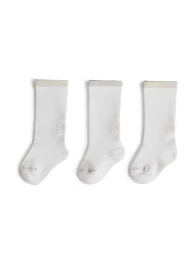 Brunello Cucinelli Babies' Logo-intarsia Ribbed Socks (set Of Three) In Cft63