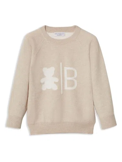 Brunello Cucinelli Kids' Logo-jacquard Cashmere Jumper In Brown