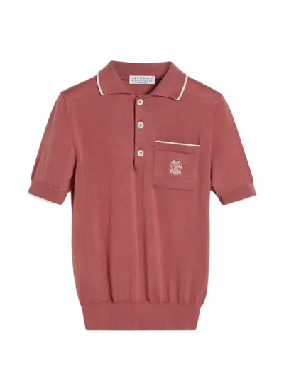 Brunello Cucinelli Kids' Gestricktes Poloshirt Mit Logo In Brown