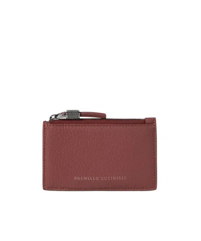 Brunello Cucinelli Logo Leather Card Holder In Brown