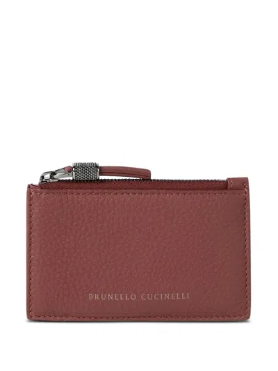 Brunello Cucinelli Logo Leather Card Holder In Red