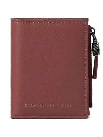 Brunello Cucinelli Logo Leather Wallet In Brown