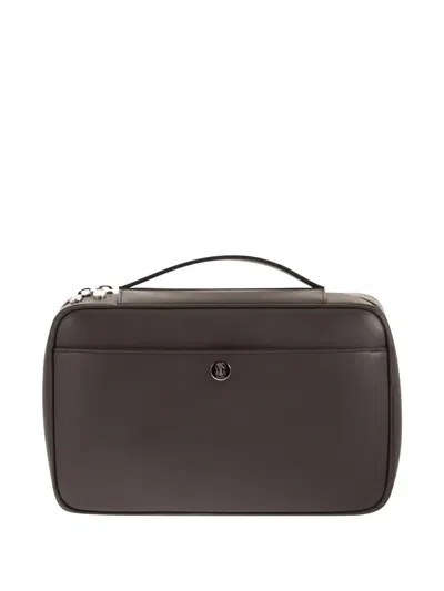 Brunello Cucinelli Logo Leather Wash Bag In Brown