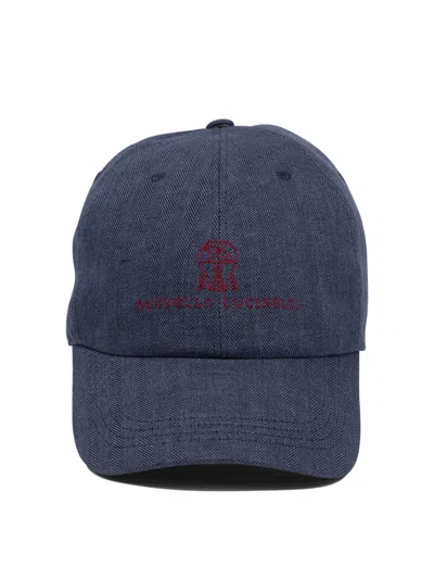 Brunello Cucinelli Logo Linen Ball Cap In Purple