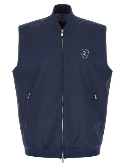 Brunello Cucinelli Nylon Vest Logo Detail Side Pockets In Blue